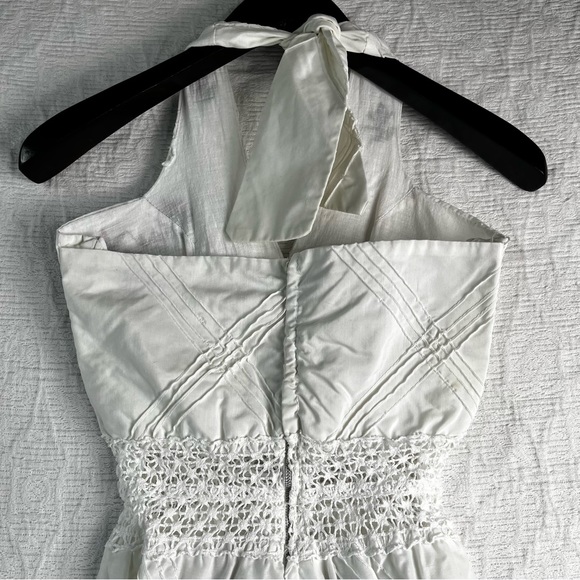 Vintage 70s Mexican Pintuck Halter Handmade Embroidered Floral Fiesta Maxi Dress - Picture 9 of 16